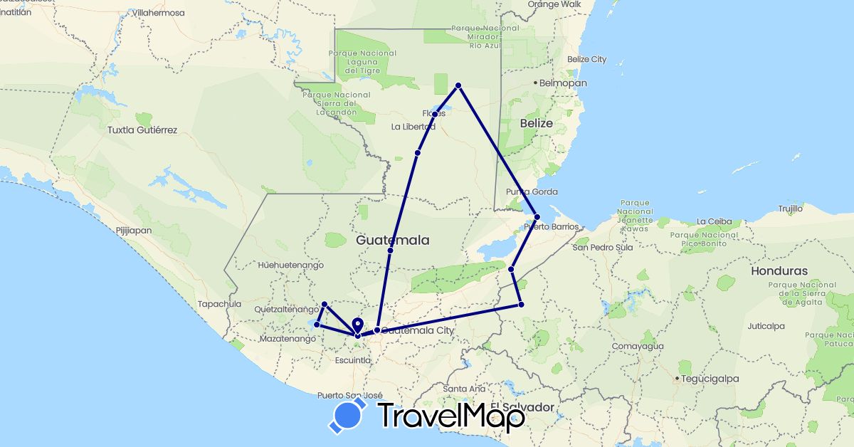 TravelMap itinerary: driving in Guatemala, Honduras (North America)